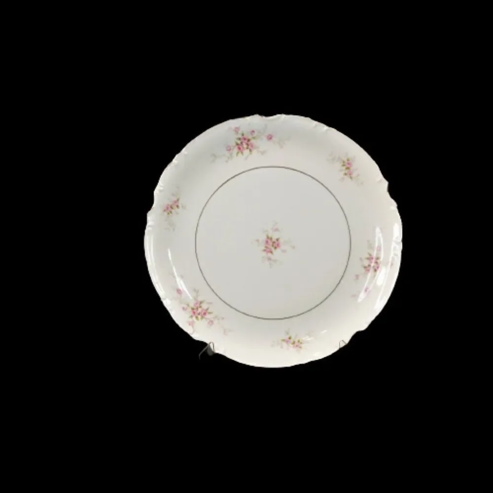 Mikasa VERSAILLES 9344 Vegetable Serving Bowl 9 Inch Silver Trim Pink Roses